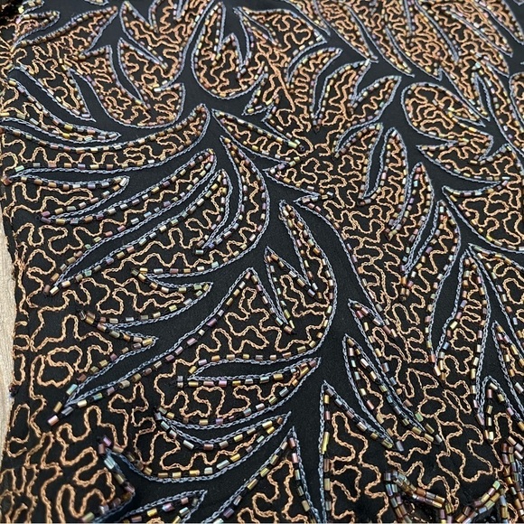 Laurence Kazar Beaded Sequin Black Brown Iridescent Silk Blouse Large Vintage - Picture 2 of 8